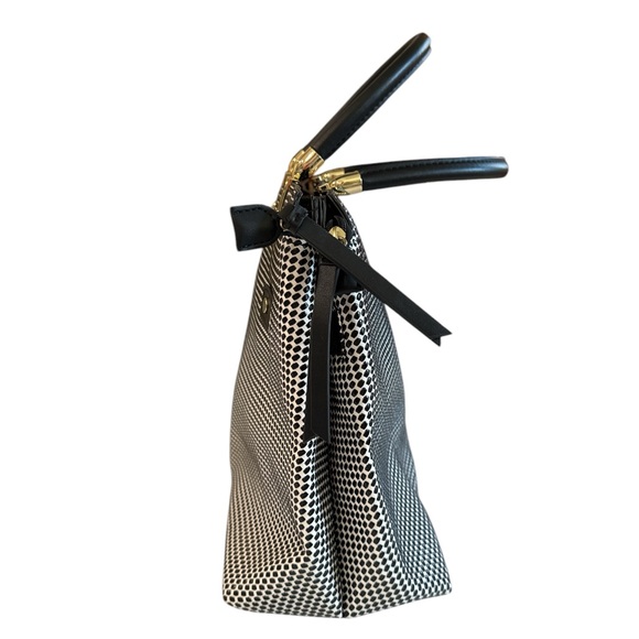 Gianni Bini Black & White Geometric Dot Structured Satchel with Gold Hardware - Picture 2 of 12